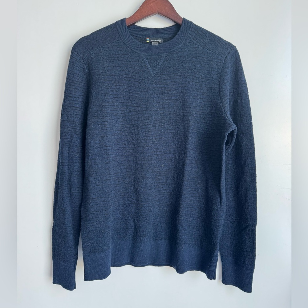 Smartwool Brookline‎ Crew Sweater Men Medium Deep Navy Blue Heather Textured